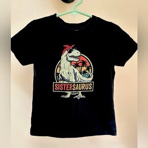 Sistersaurus Dino Graphic Tee | Girls Size 2T | Sibling Tee | Black